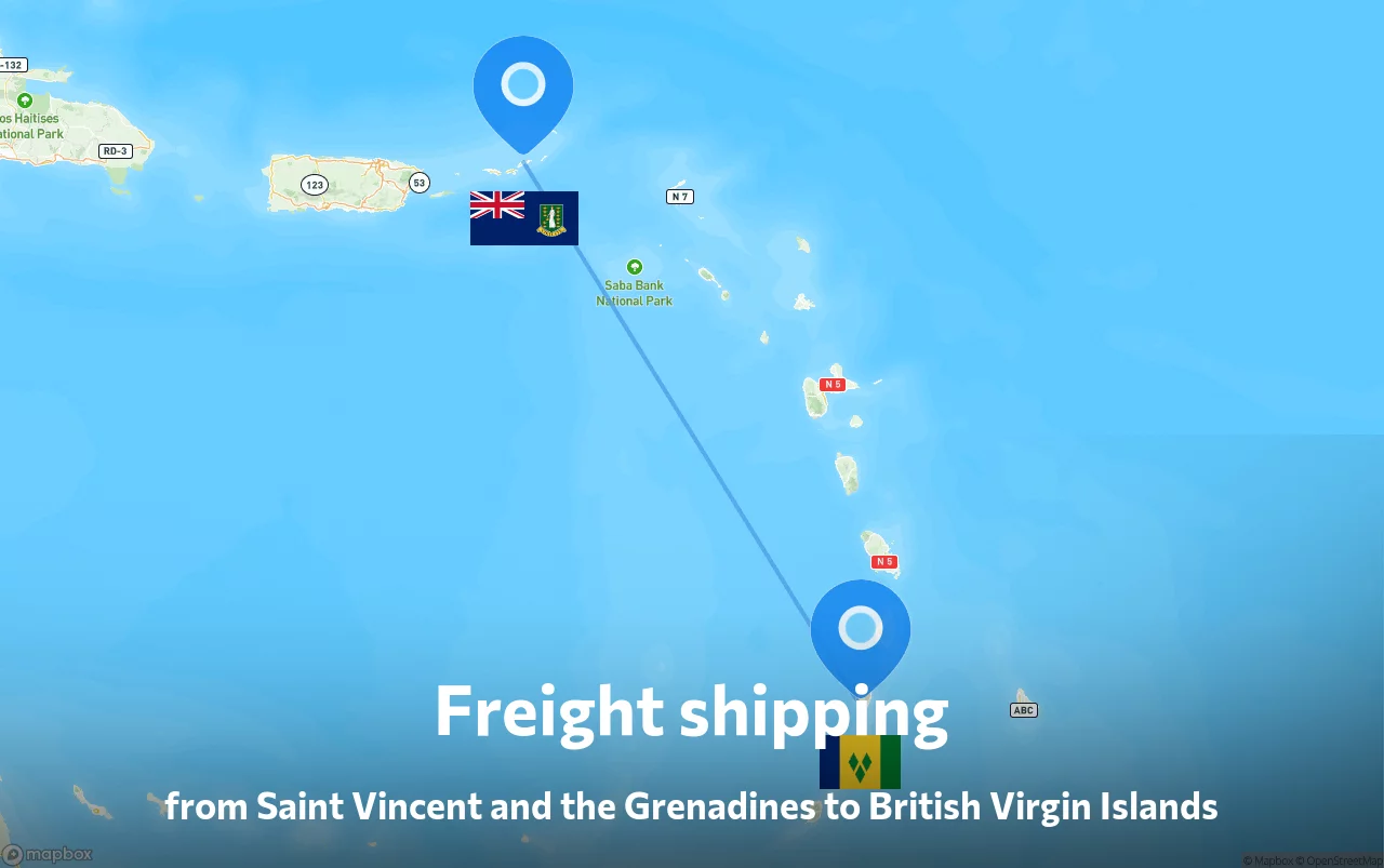 Shipping route from Saint Vincent and the Grenadines to British Virgin Islands