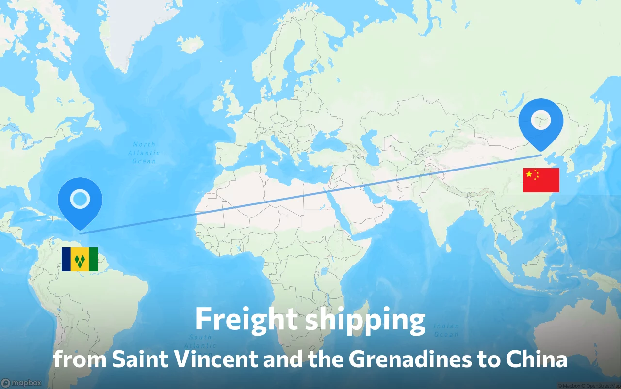 Shipping route from Saint Vincent and the Grenadines to China