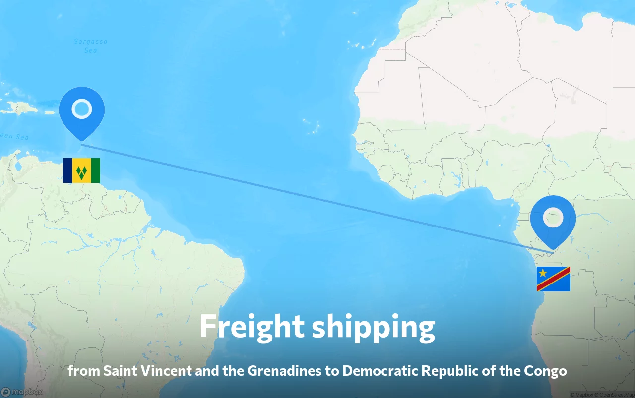 Shipping route from Saint Vincent and the Grenadines to Democratic Republic of the Congo