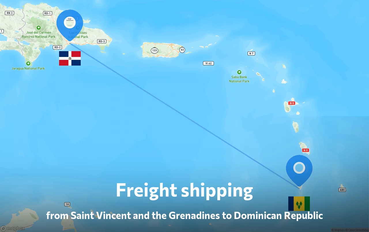 Shipping route from Saint Vincent and the Grenadines to Dominican Republic