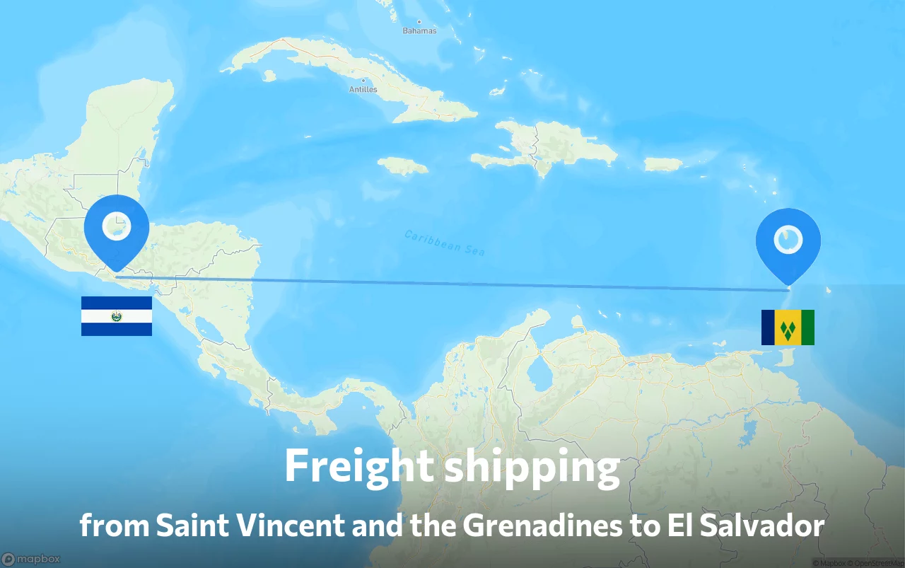 Shipping route from Saint Vincent and the Grenadines to El Salvador