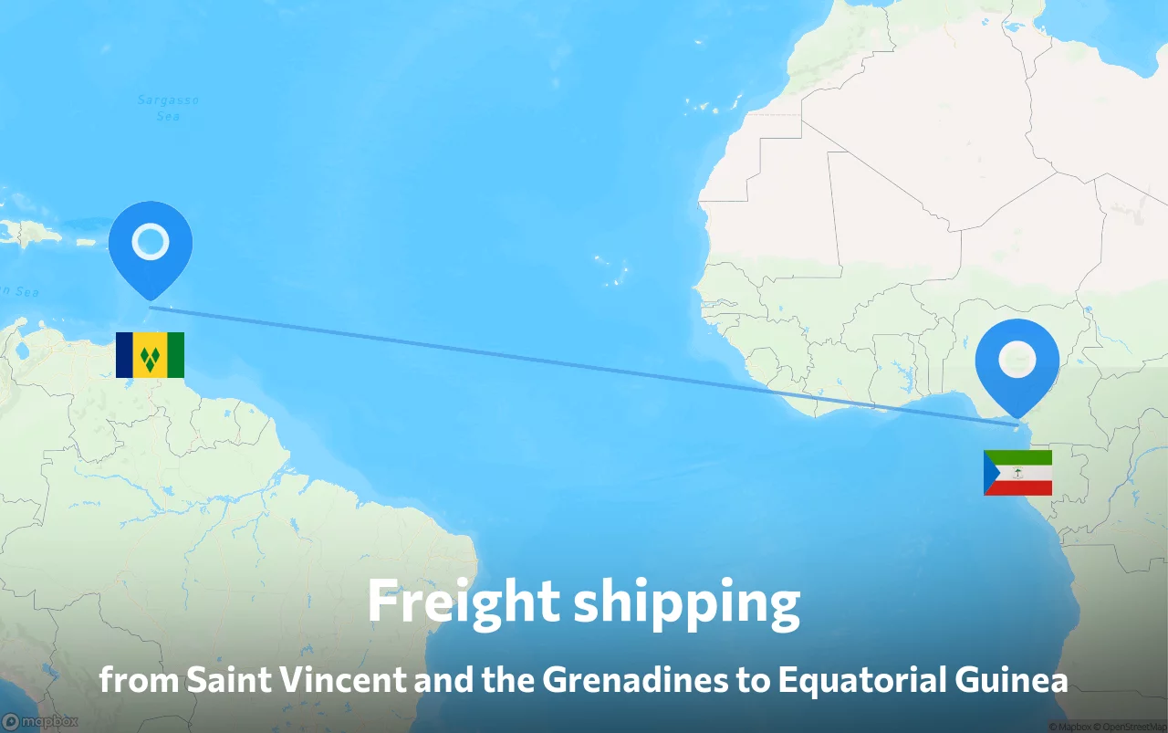 Shipping route from Saint Vincent and the Grenadines to Equatorial Guinea