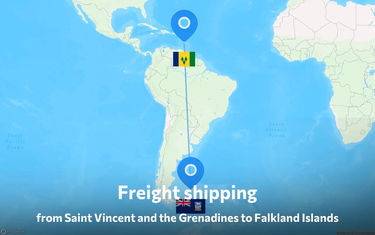 Shipping route from Saint Vincent and the Grenadines to Falkland Islands