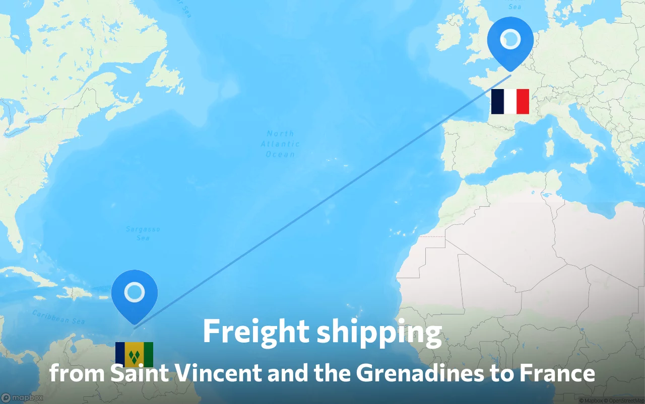 Shipping route from Saint Vincent and the Grenadines to France