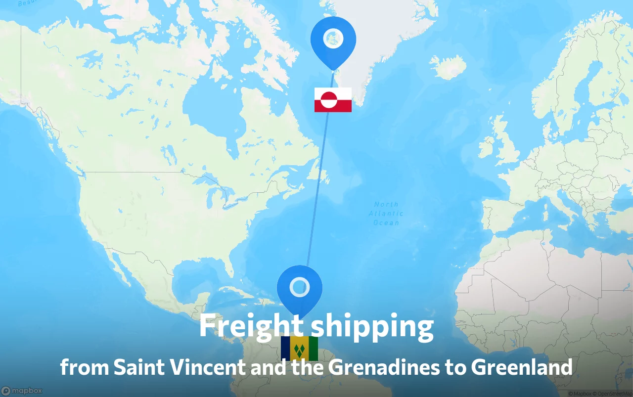 Shipping route from Saint Vincent and the Grenadines to Greenland