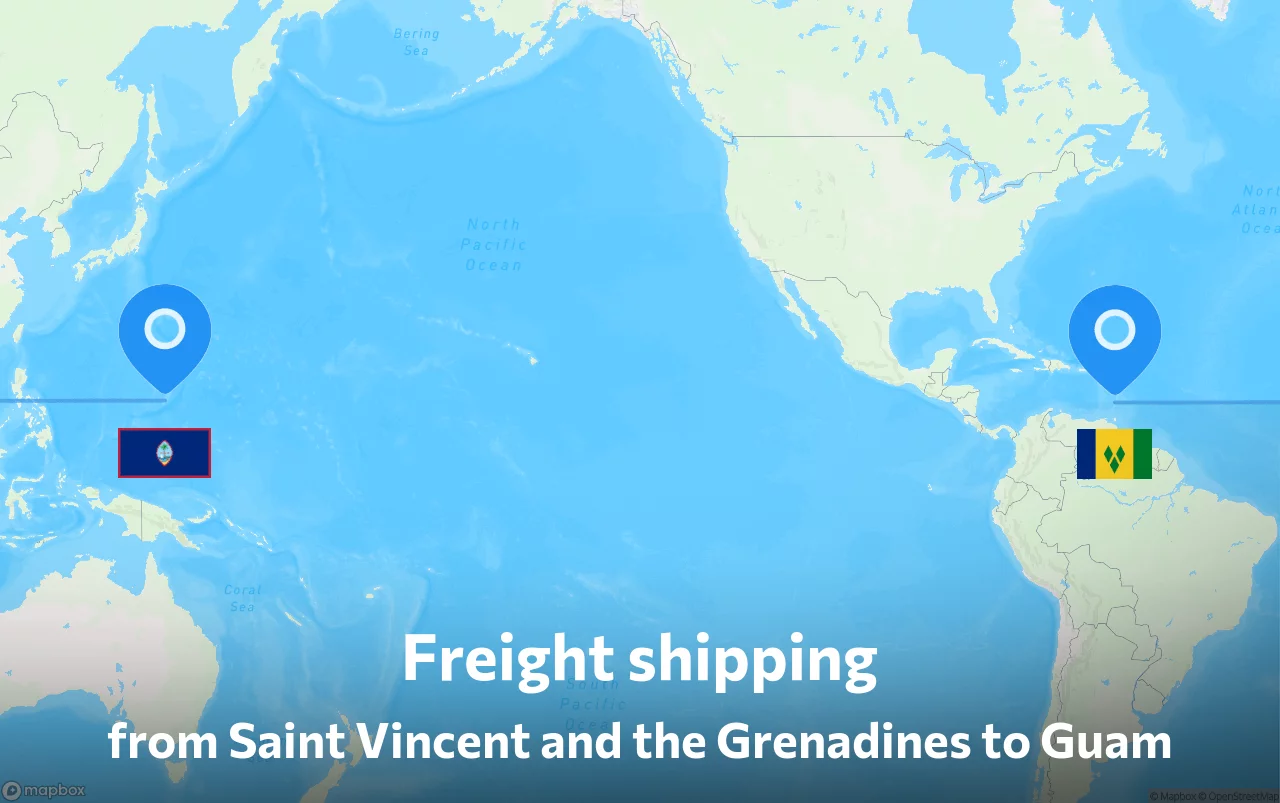 Shipping route from Saint Vincent and the Grenadines to Guam