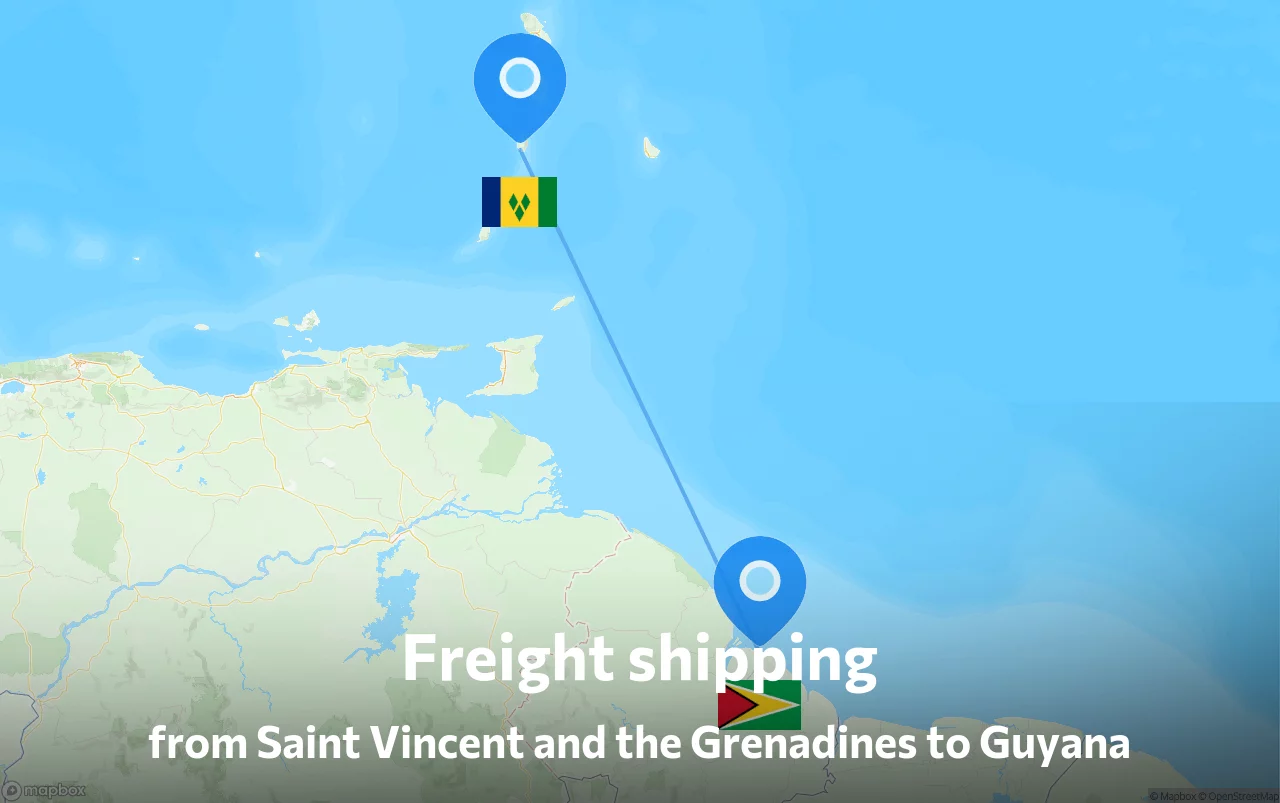 Shipping route from Saint Vincent and the Grenadines to Guyana
