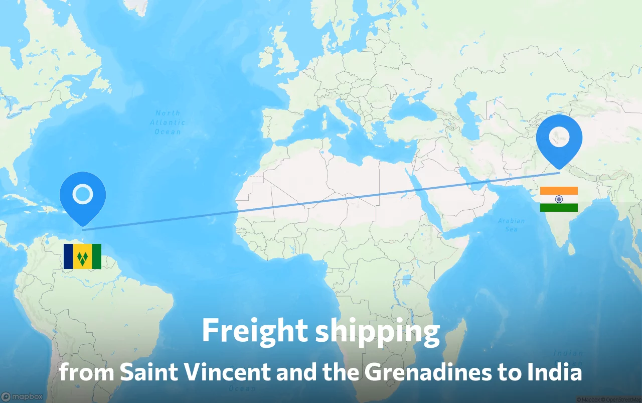 Shipping route from Saint Vincent and the Grenadines to India