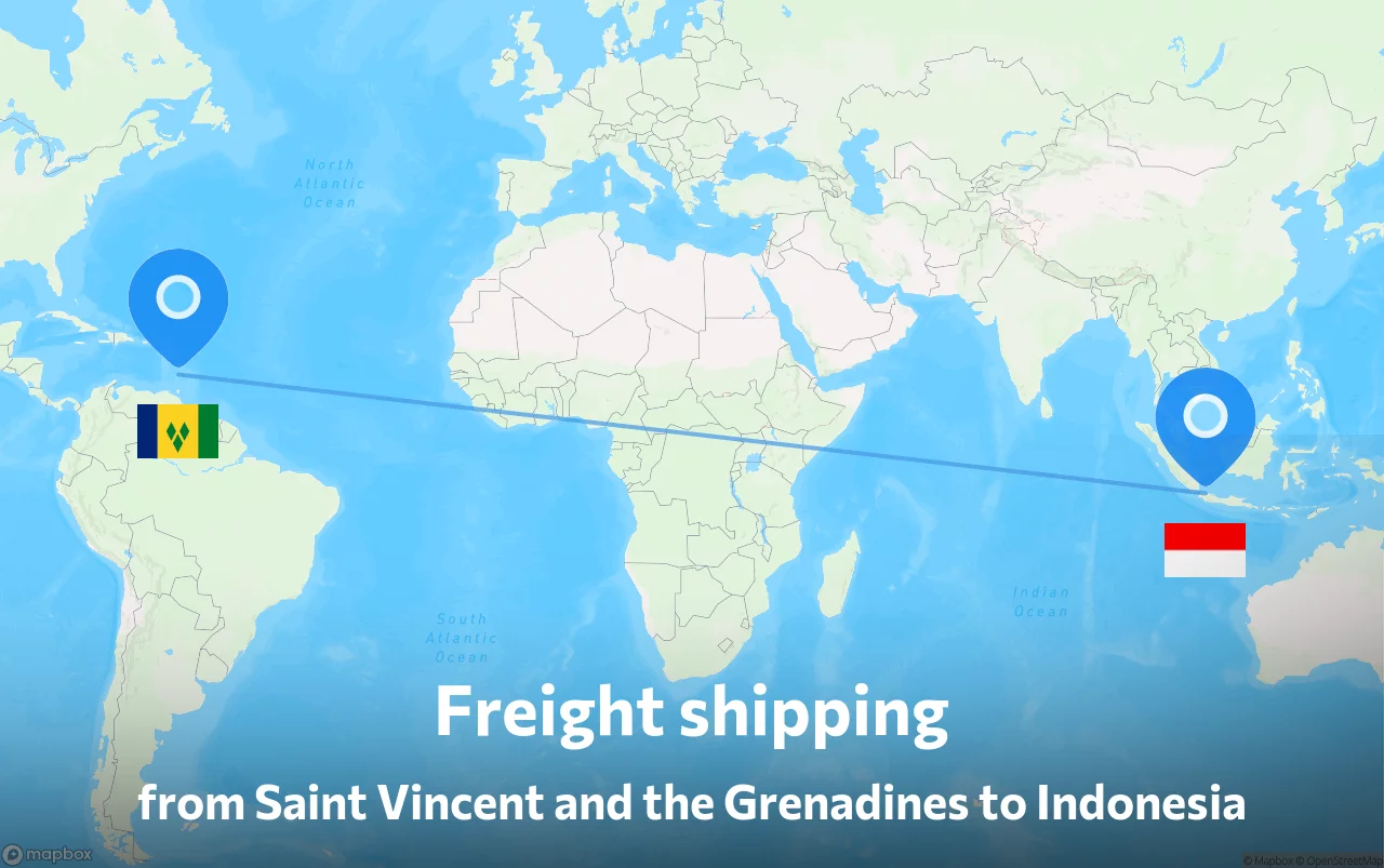 Shipping route from Saint Vincent and the Grenadines to Indonesia