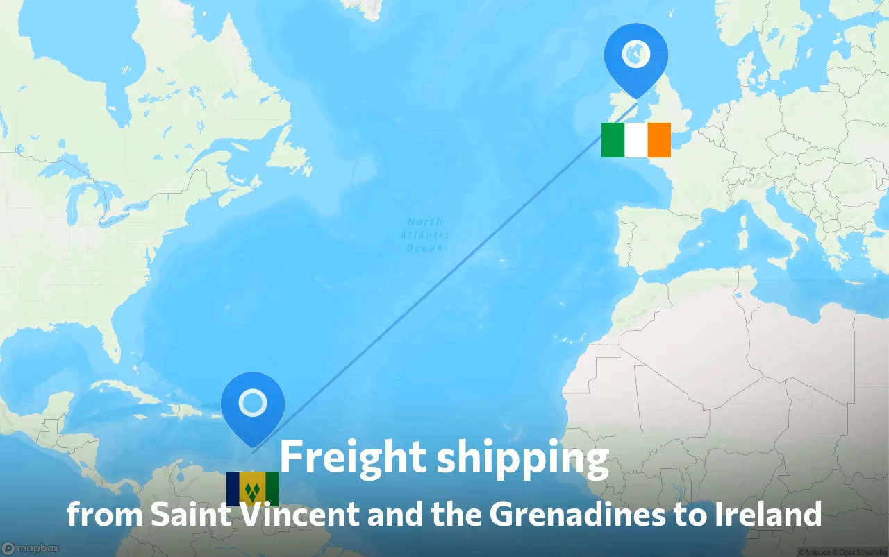 Shipping route from Saint Vincent and the Grenadines to Ireland