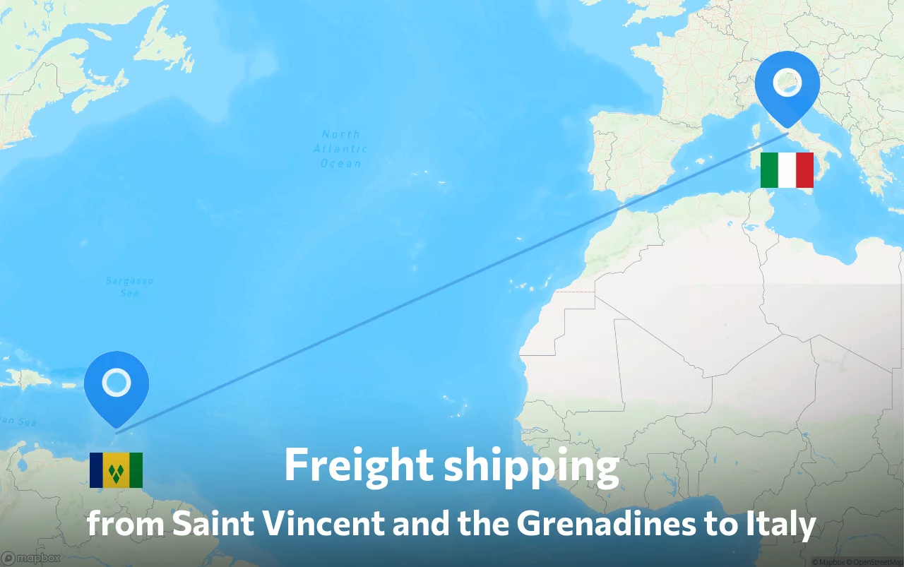Shipping route from Saint Vincent and the Grenadines to Italy