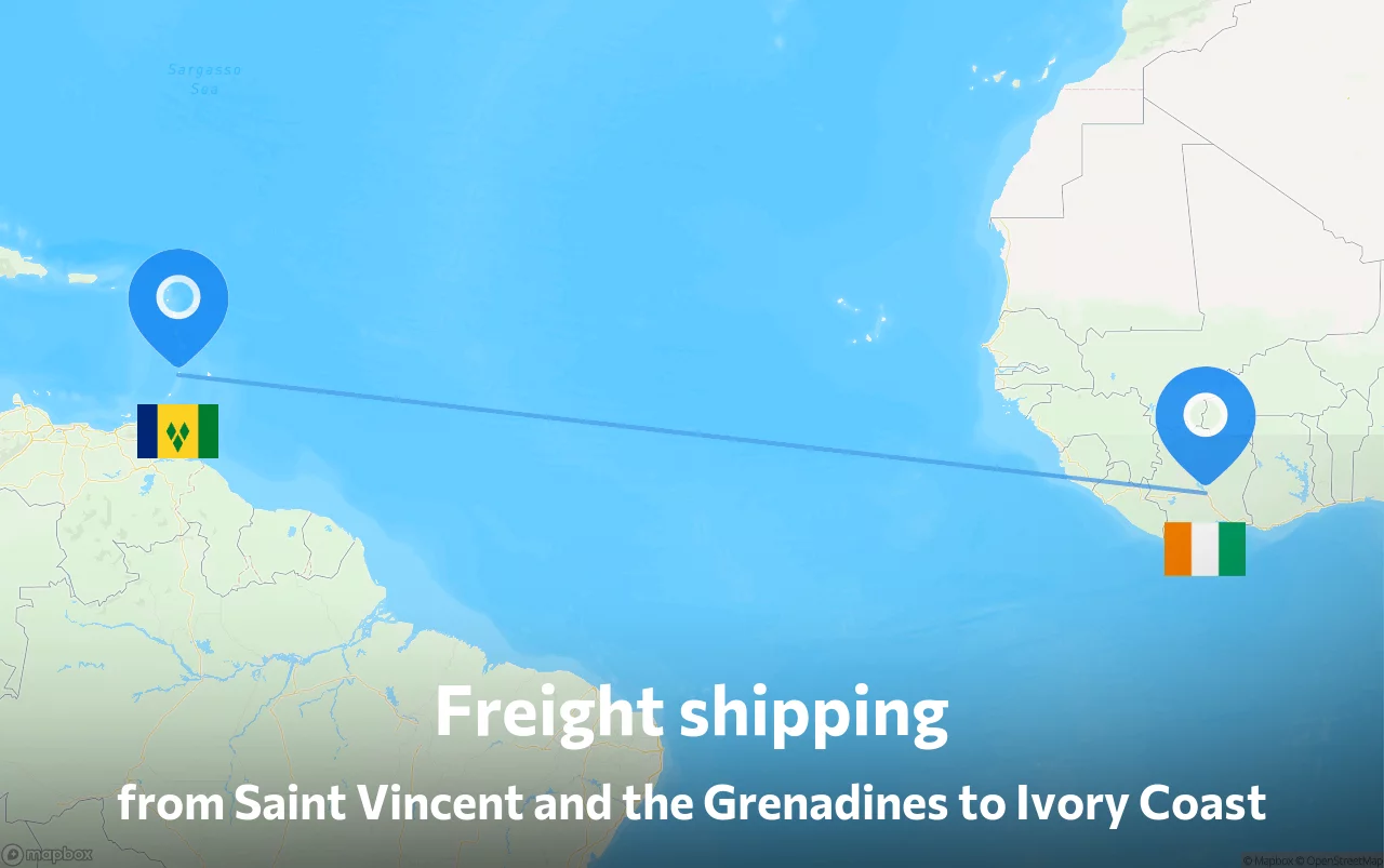 Shipping route from Saint Vincent and the Grenadines to Ivory Coast