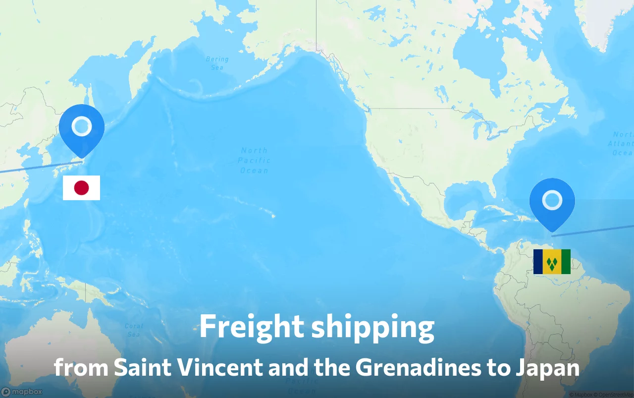 Shipping route from Saint Vincent and the Grenadines to Japan
