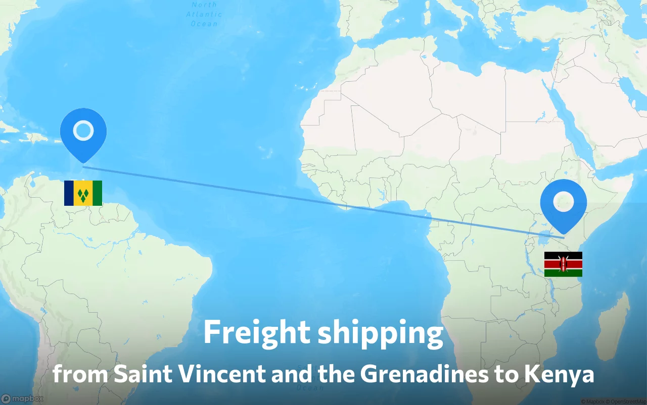 Shipping route from Saint Vincent and the Grenadines to Kenya