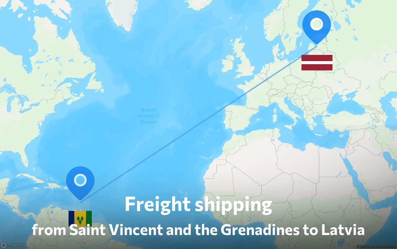 Shipping route from Saint Vincent and the Grenadines to Latvia