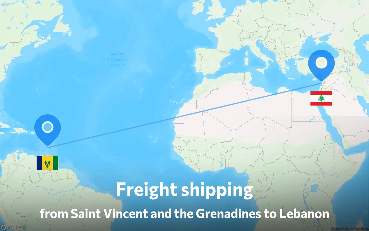 Shipping route from Saint Vincent and the Grenadines to Lebanon
