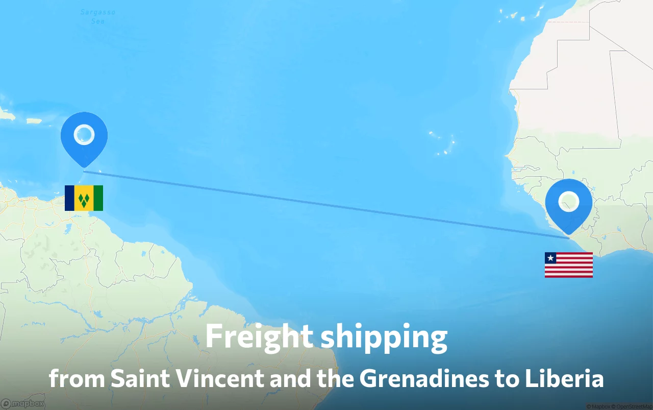 Shipping route from Saint Vincent and the Grenadines to Liberia