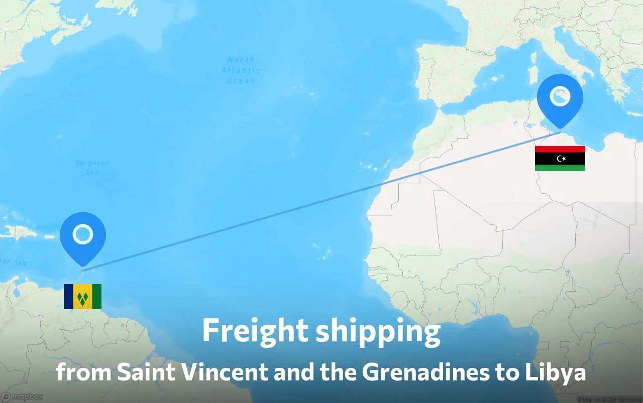 Shipping route from Saint Vincent and the Grenadines to Libya