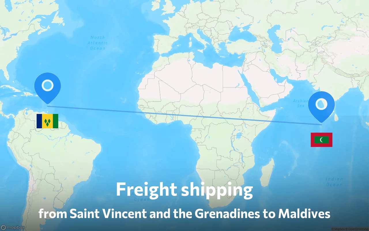 Shipping route from Saint Vincent and the Grenadines to Maldives