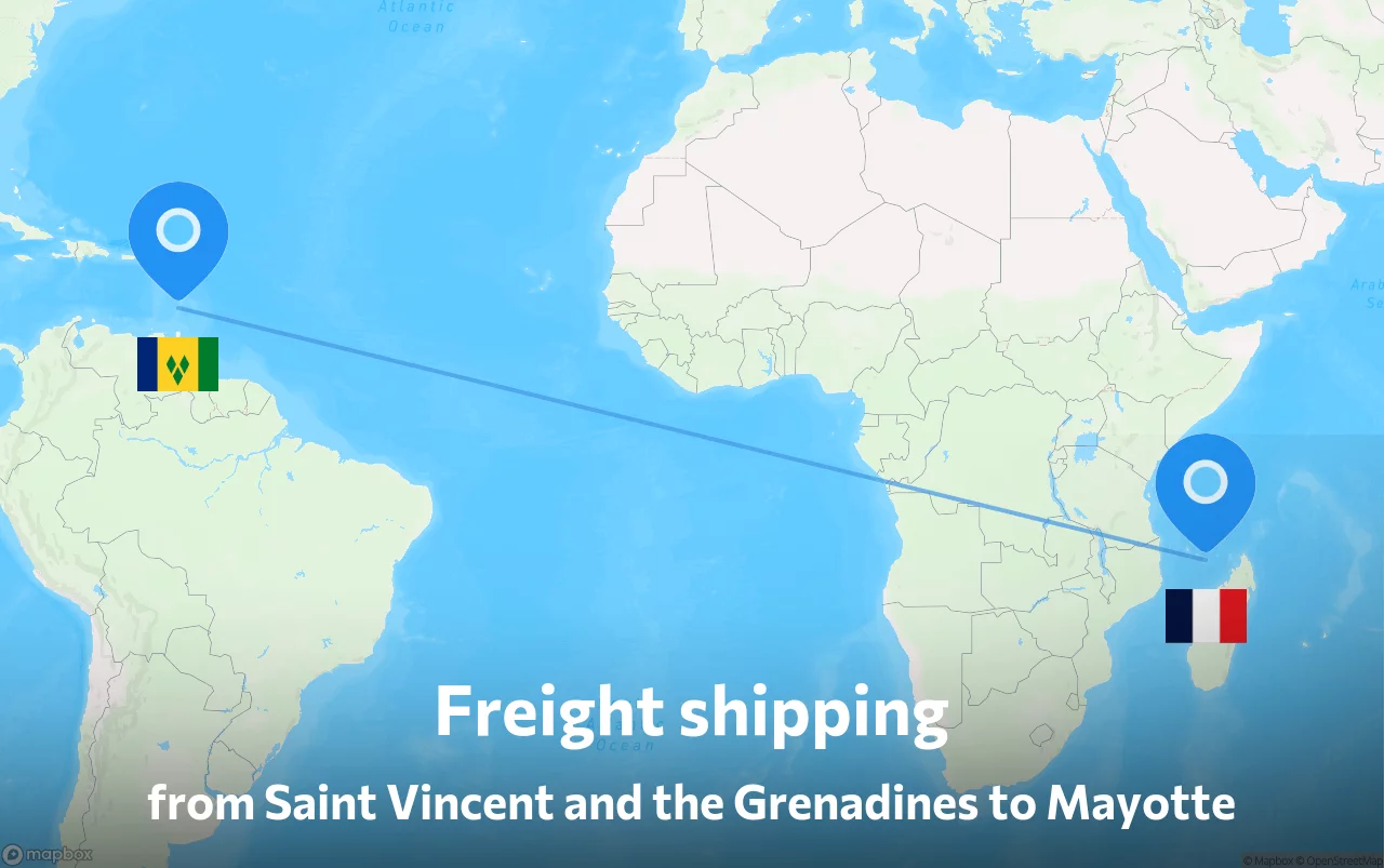 Shipping route from Saint Vincent and the Grenadines to Mayotte
