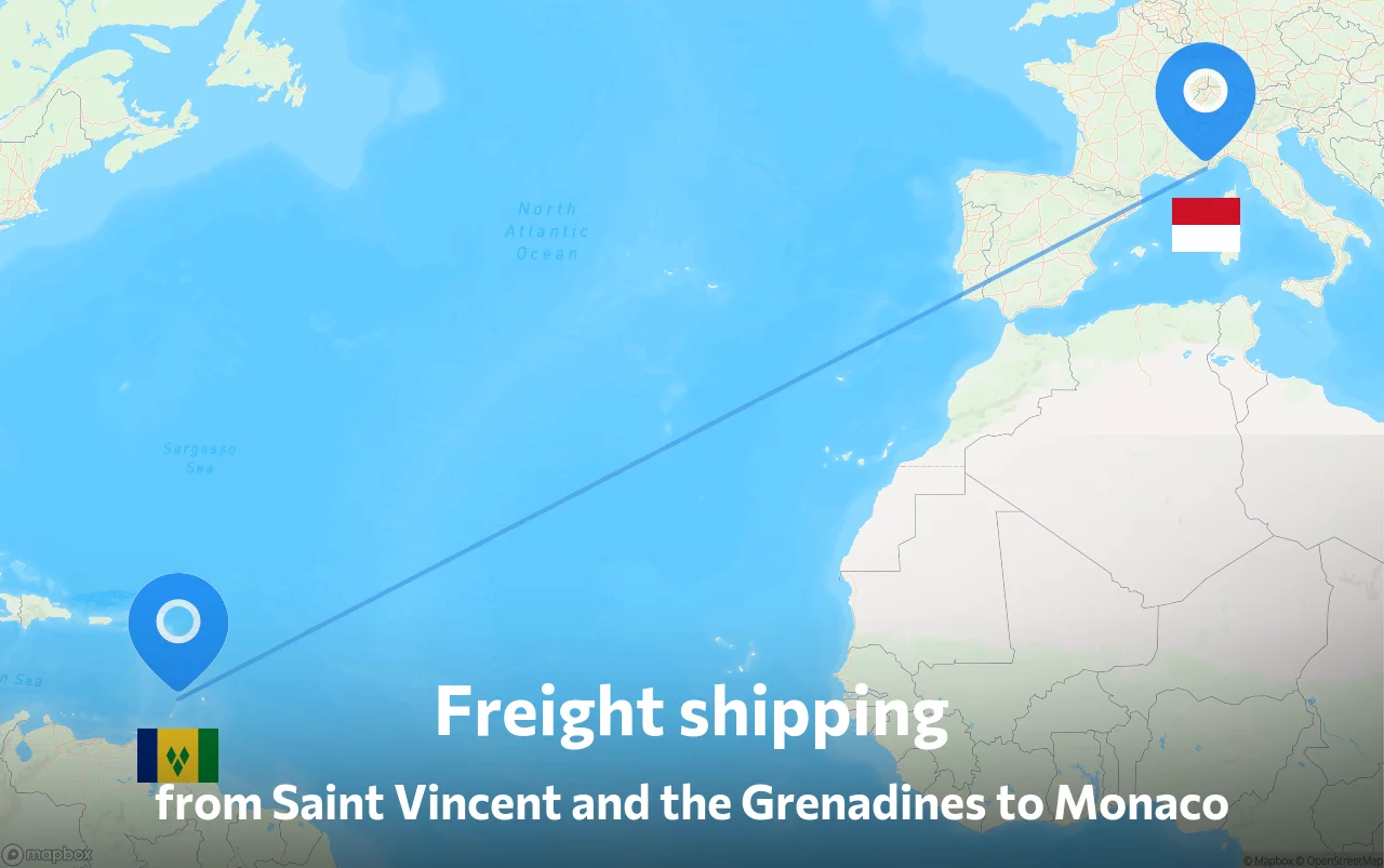 Shipping route from Saint Vincent and the Grenadines to Monaco