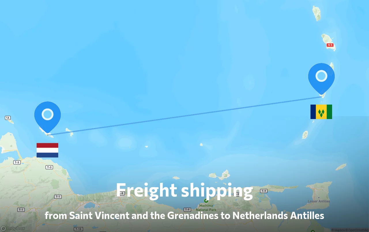 Shipping route from Saint Vincent and the Grenadines to Netherlands Antilles