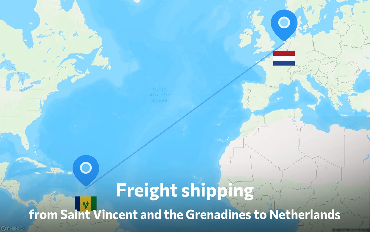 Shipping route from Saint Vincent and the Grenadines to Netherlands