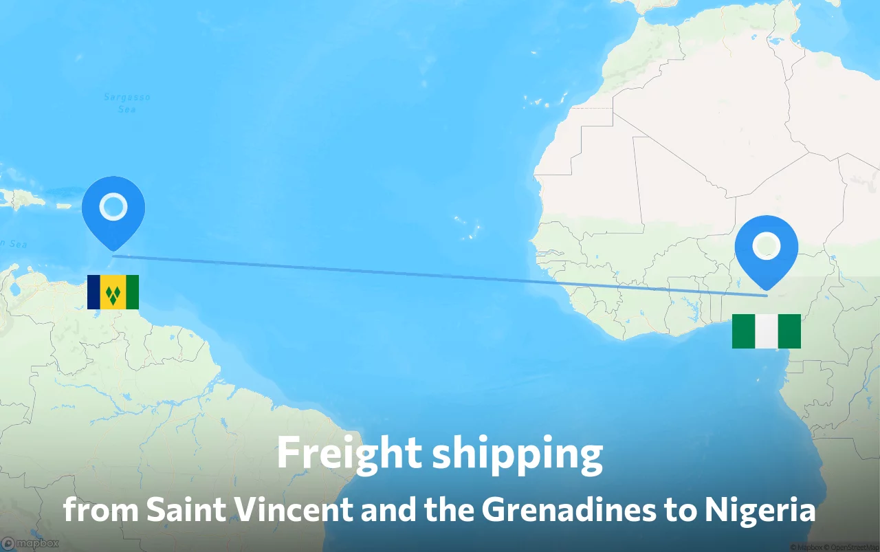 Shipping route from Saint Vincent and the Grenadines to Nigeria