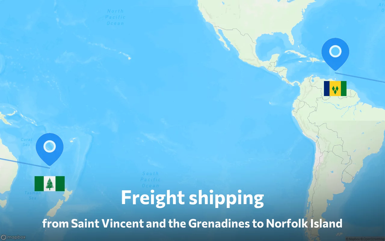 Shipping route from Saint Vincent and the Grenadines to Norfolk Island