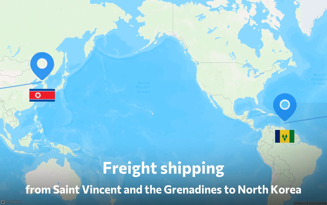 Shipping route from Saint Vincent and the Grenadines to North Korea