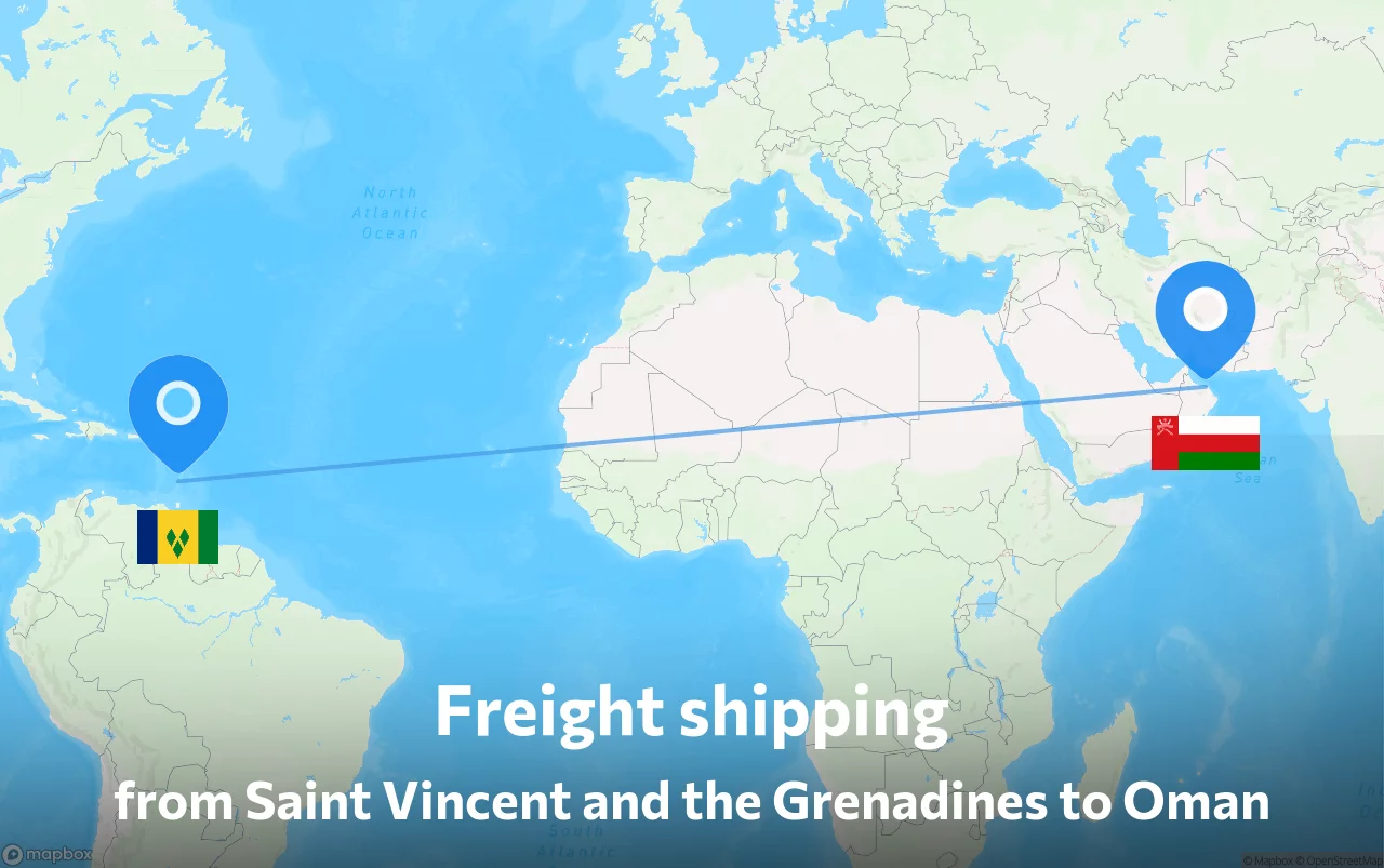 Shipping route from Saint Vincent and the Grenadines to Oman