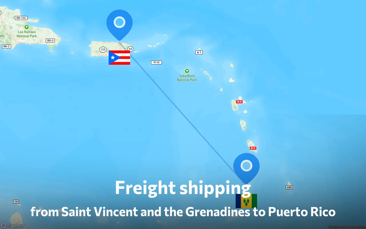 Shipping route from Saint Vincent and the Grenadines to Puerto Rico