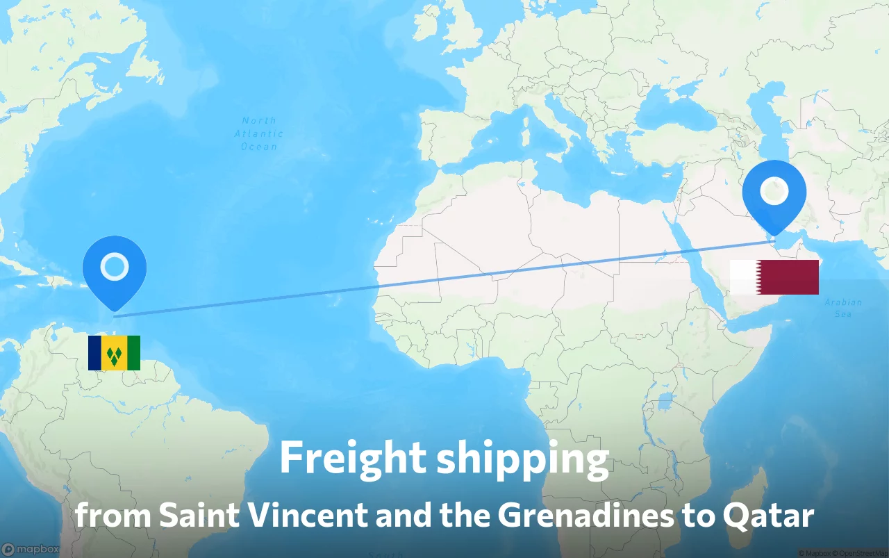 Shipping route from Saint Vincent and the Grenadines to Qatar