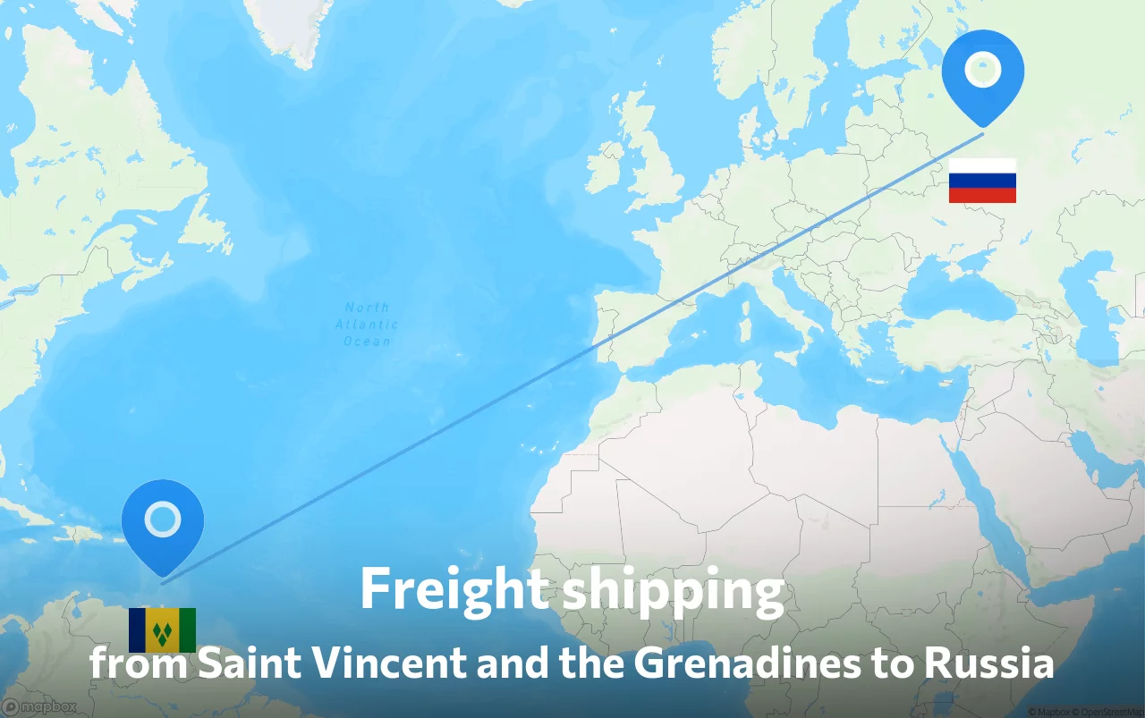 Shipping route from Saint Vincent and the Grenadines to Russia