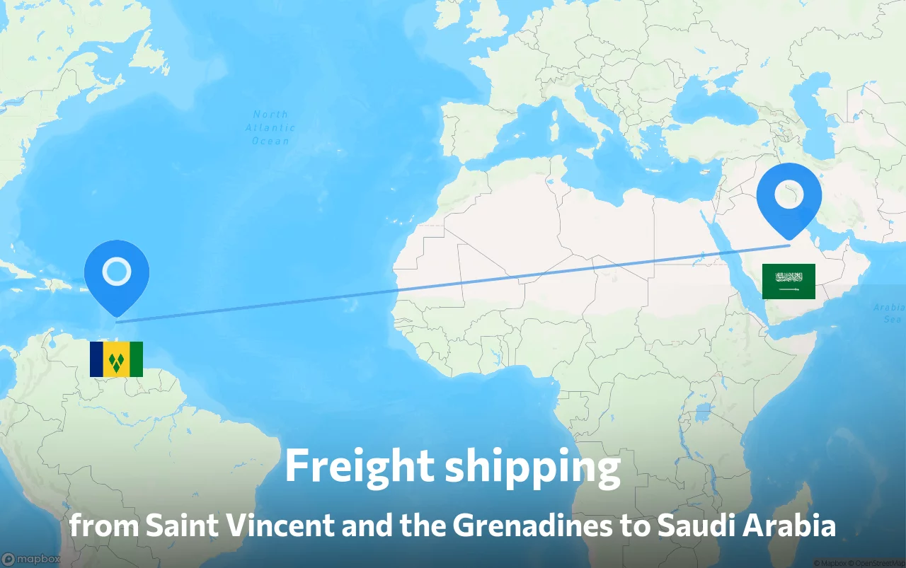 Shipping route from Saint Vincent and the Grenadines to Saudi Arabia