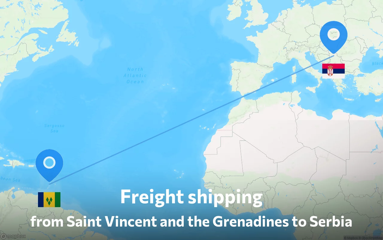 Shipping route from Saint Vincent and the Grenadines to Serbia