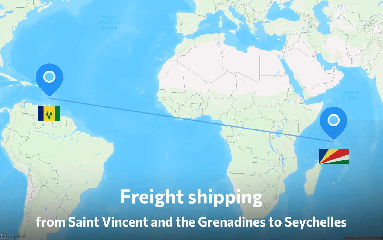 Shipping route from Saint Vincent and the Grenadines to Seychelles