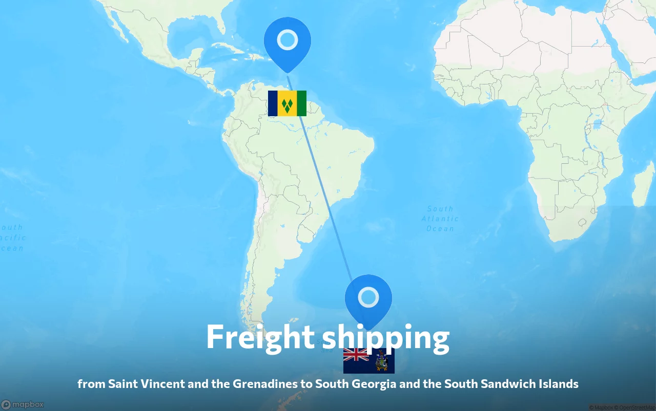 Shipping route from Saint Vincent and the Grenadines to South Georgia and the South Sandwich Islands