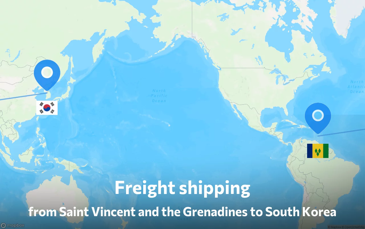 Shipping route from Saint Vincent and the Grenadines to South Korea