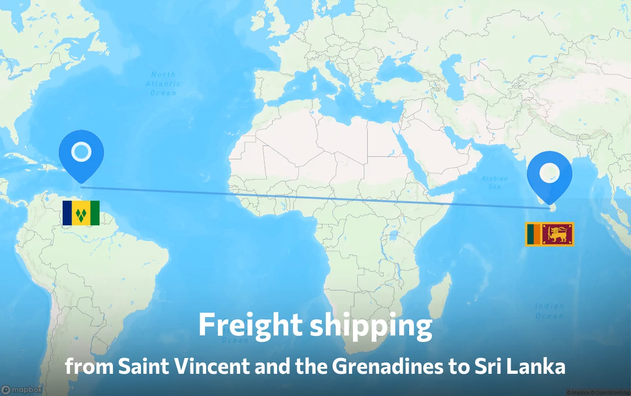 Shipping route from Saint Vincent and the Grenadines to Sri Lanka