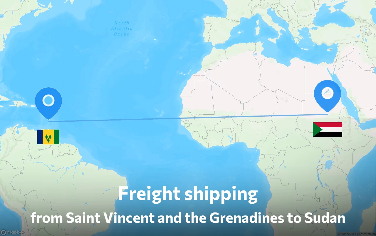 Shipping route from Saint Vincent and the Grenadines to Sudan