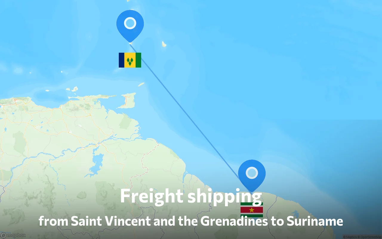 Shipping route from Saint Vincent and the Grenadines to Suriname