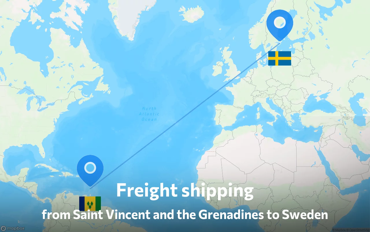 Shipping route from Saint Vincent and the Grenadines to Sweden