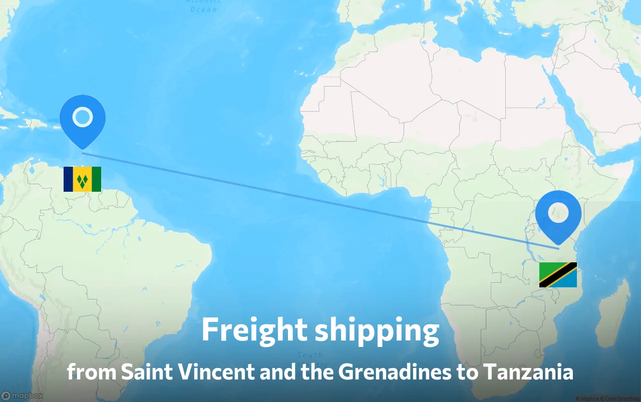 Shipping route from Saint Vincent and the Grenadines to Tanzania