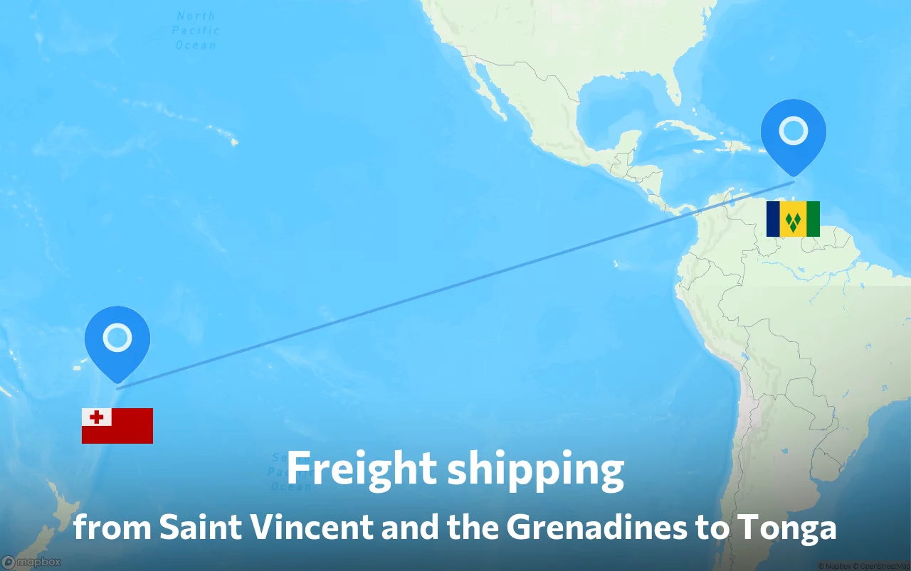 Shipping route from Saint Vincent and the Grenadines to Tonga