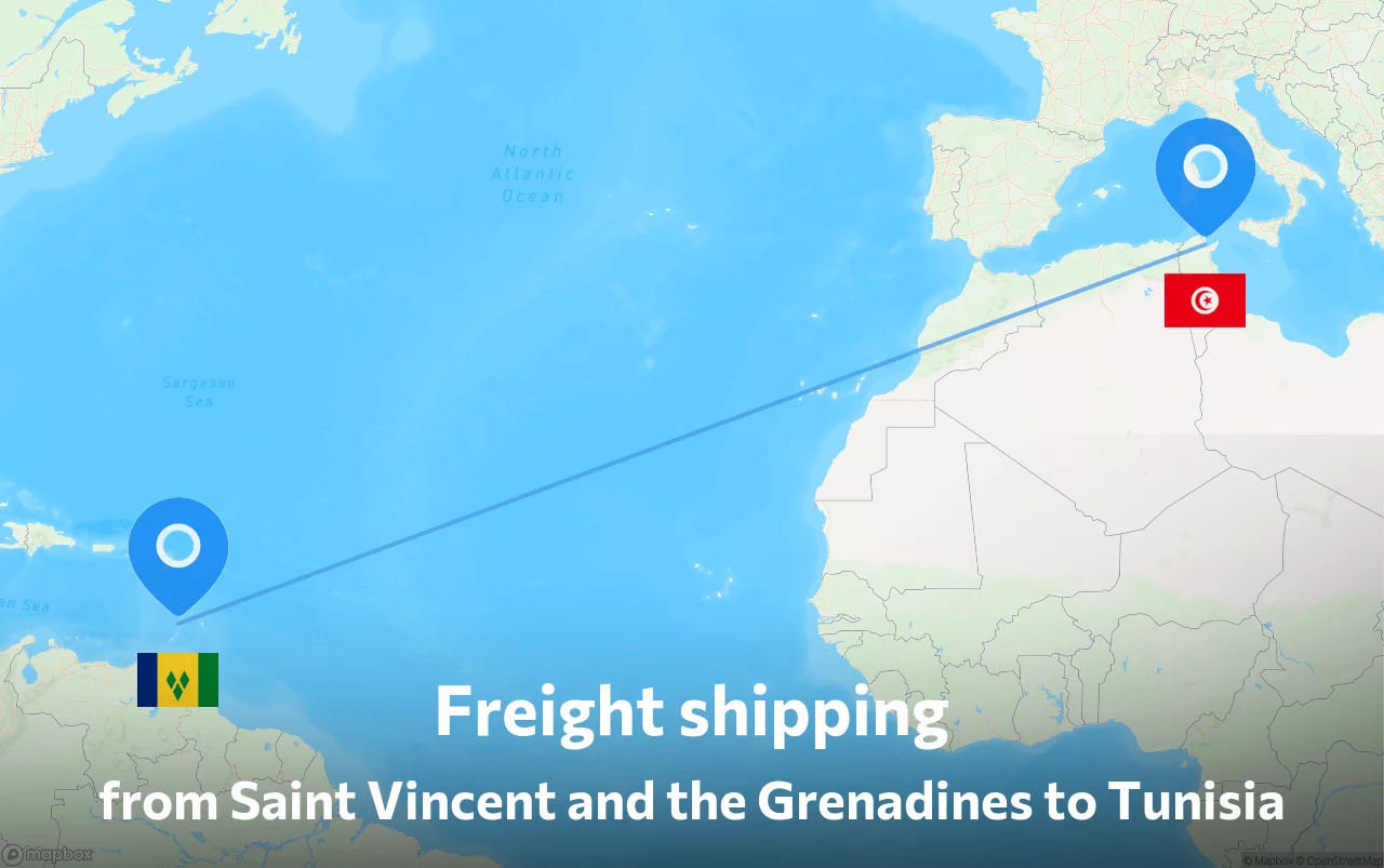 Shipping route from Saint Vincent and the Grenadines to Tunisia