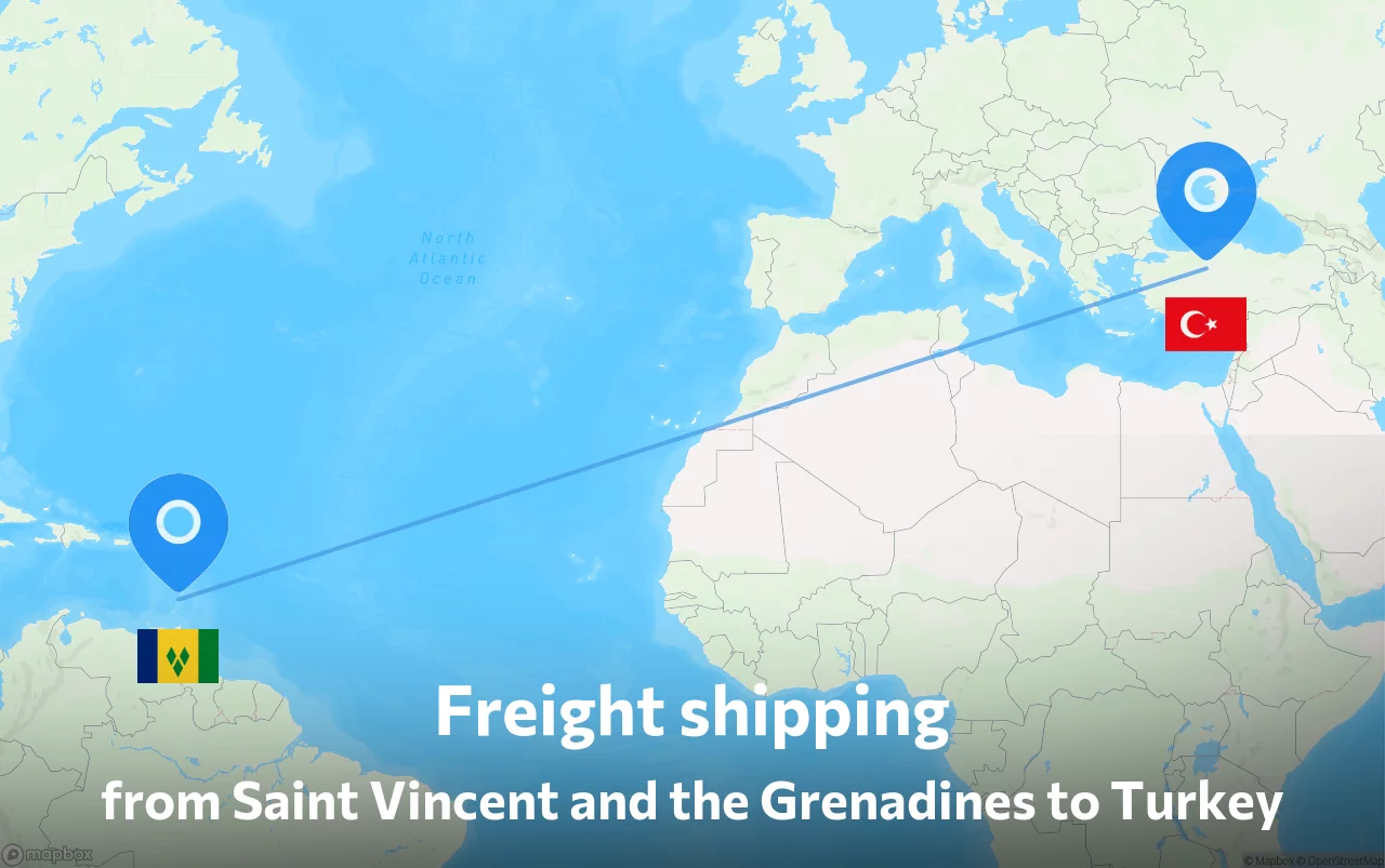 Shipping route from Saint Vincent and the Grenadines to Turkey