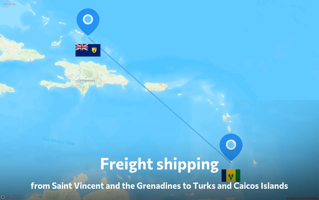 Shipping route from Saint Vincent and the Grenadines to Turks and Caicos Islands