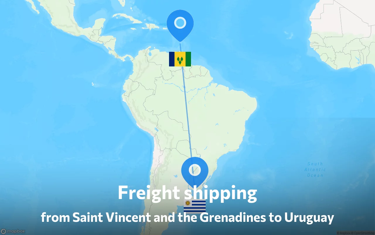 Shipping route from Saint Vincent and the Grenadines to Uruguay