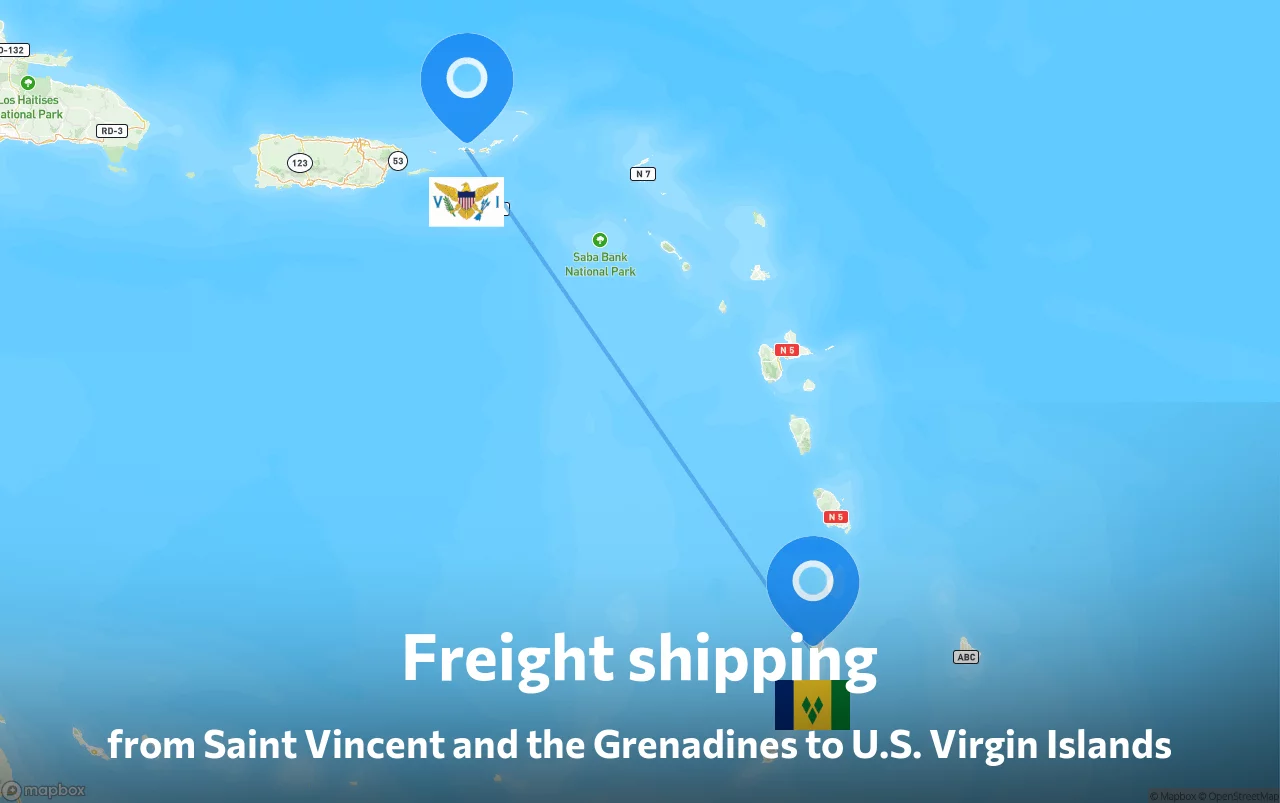 Shipping route from Saint Vincent and the Grenadines to U.S. Virgin Islands